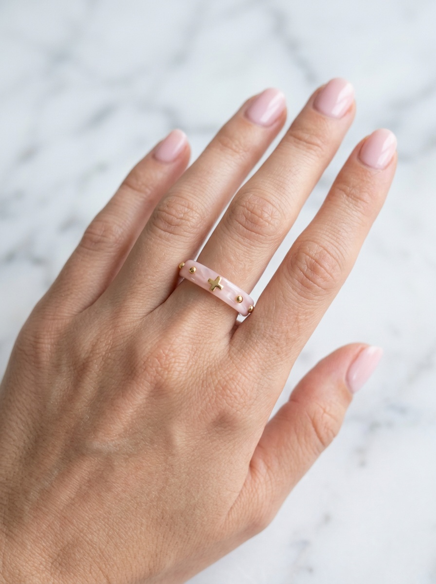 Resin Rosary Ring - Light pink