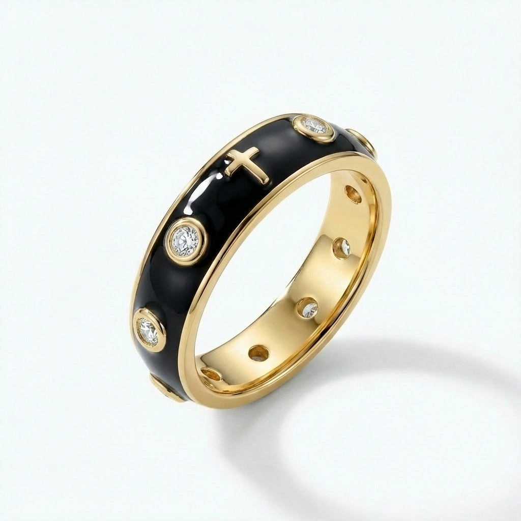 Enamel Rosary Ring - Black