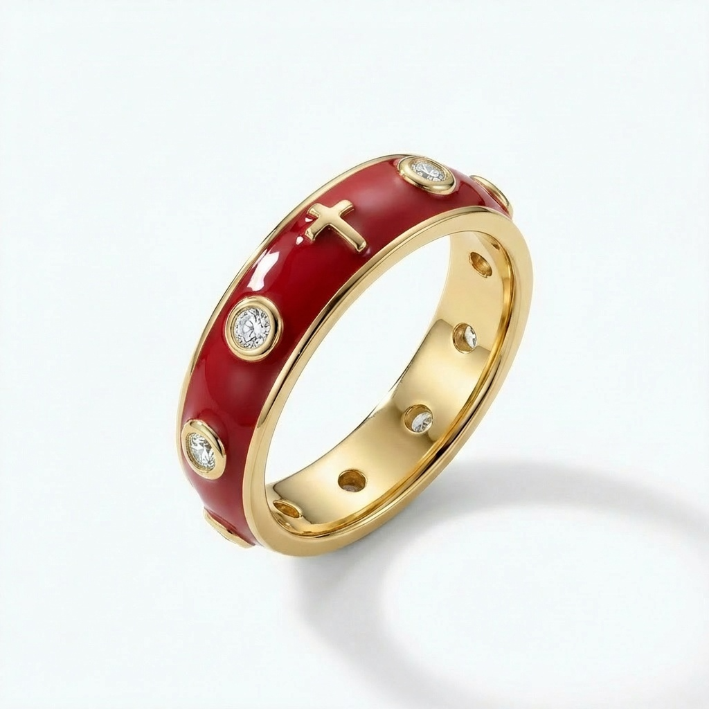 Enamel Rosary Ring - Burgundy