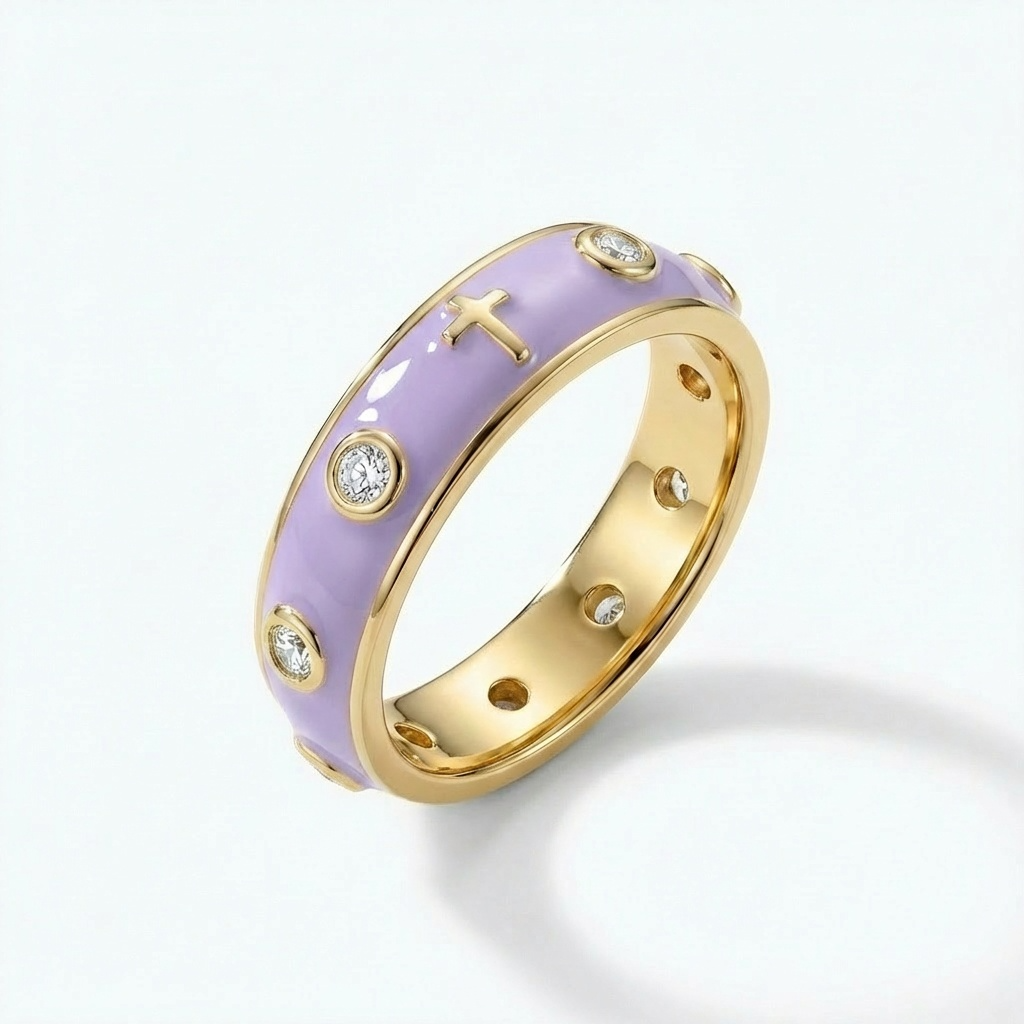 Enamel Rosary Ring - Lavender