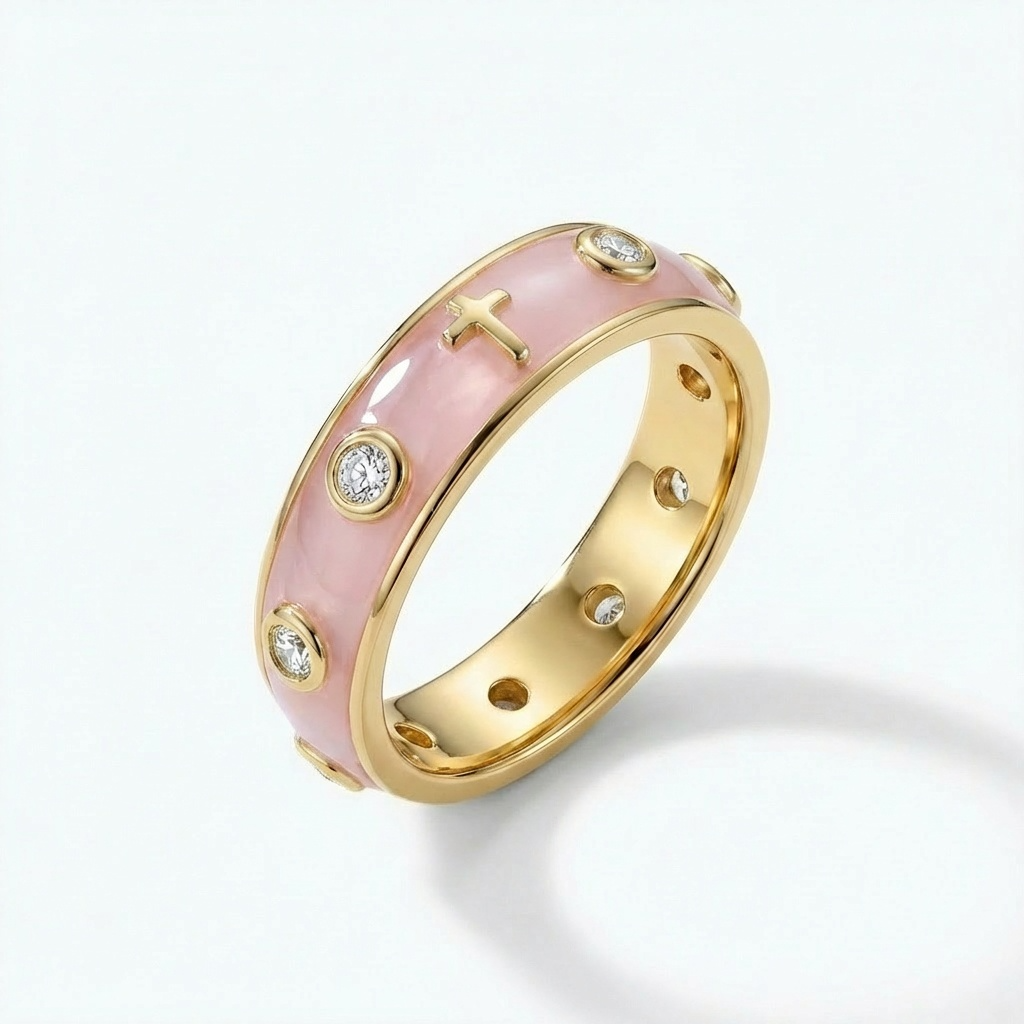 Enamel Rosary Ring - Light Pink