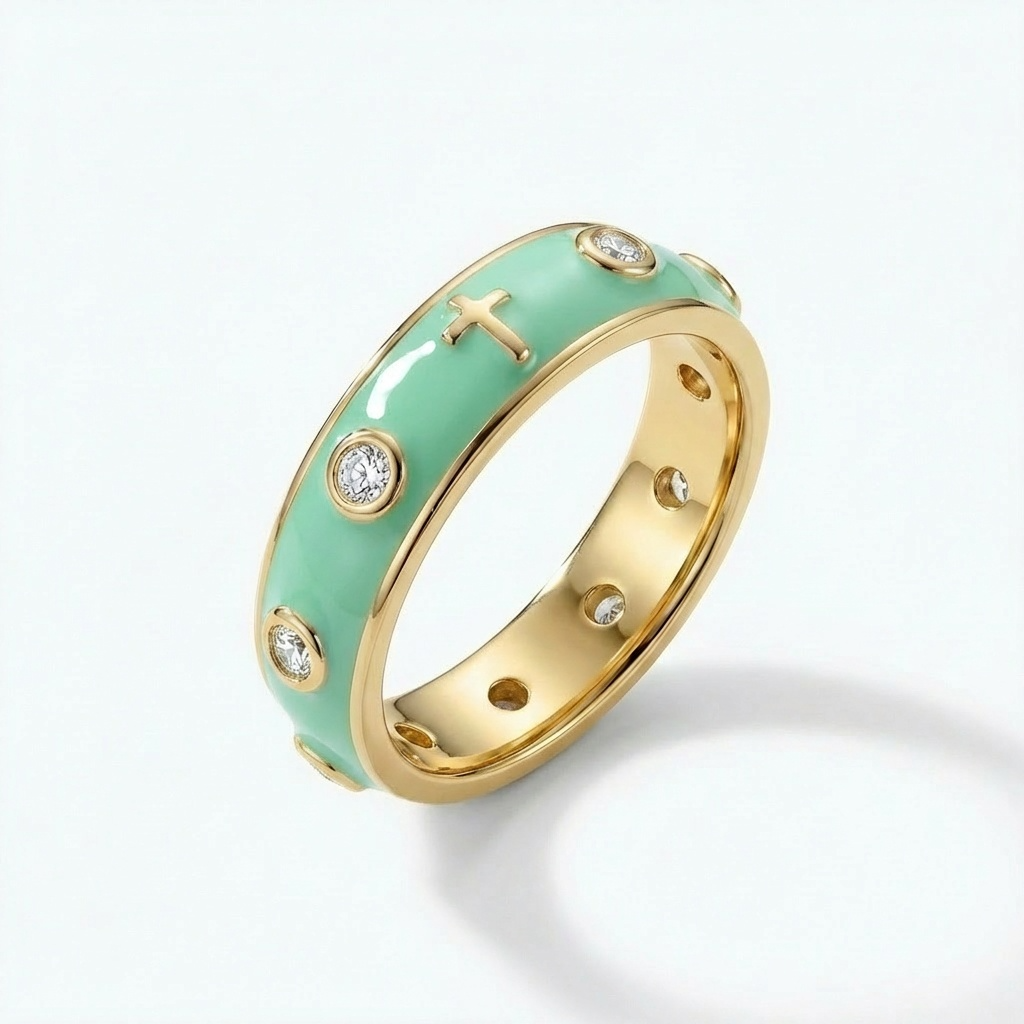 Enamel Rosary Ring - Mint Green