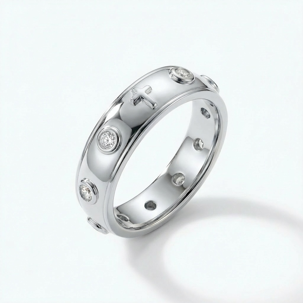 Enamel Rosary Ring - Silver