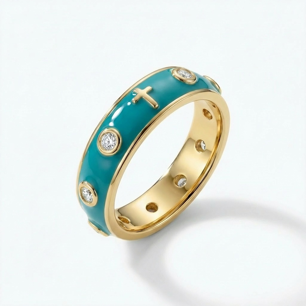 Enamel Rosary Ring - Turquoise