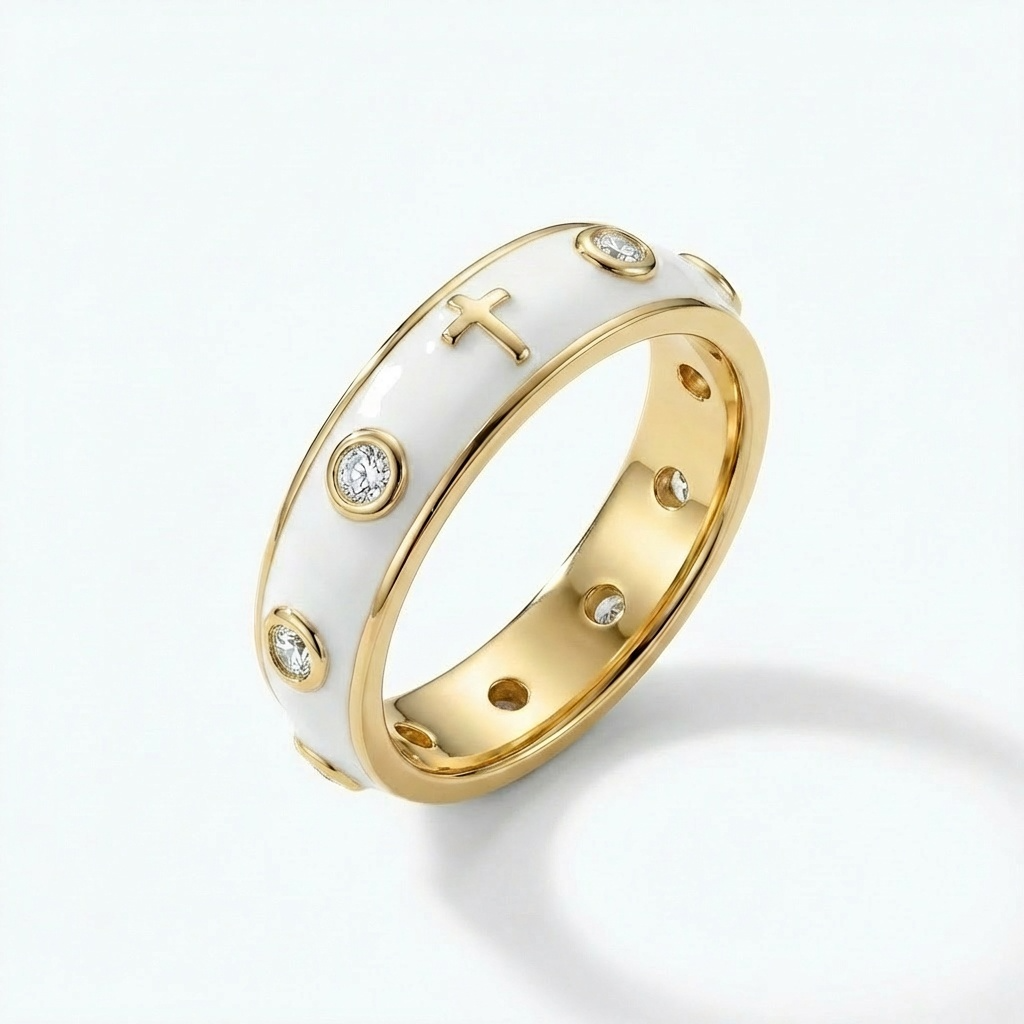 Enamel Rosary Ring - White