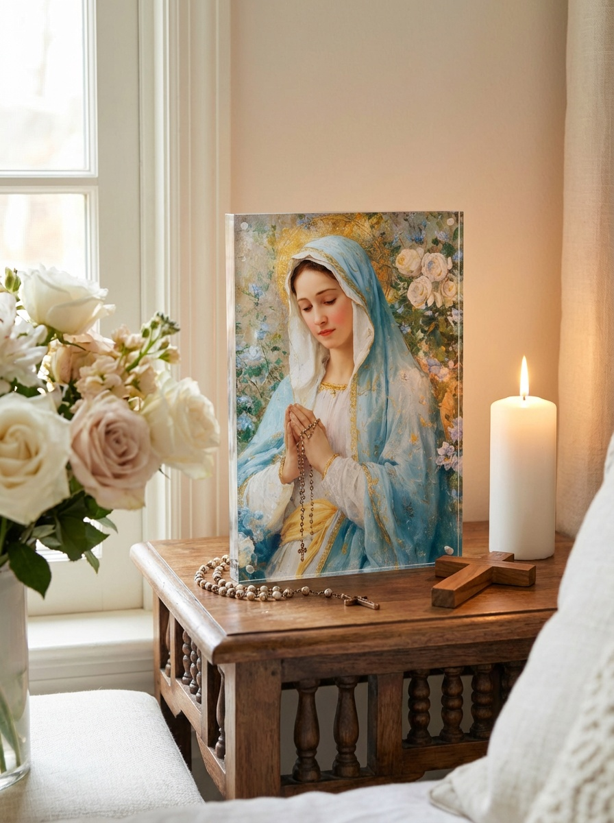 Marian Art - Our Lady of the Rosary - acrylic frame