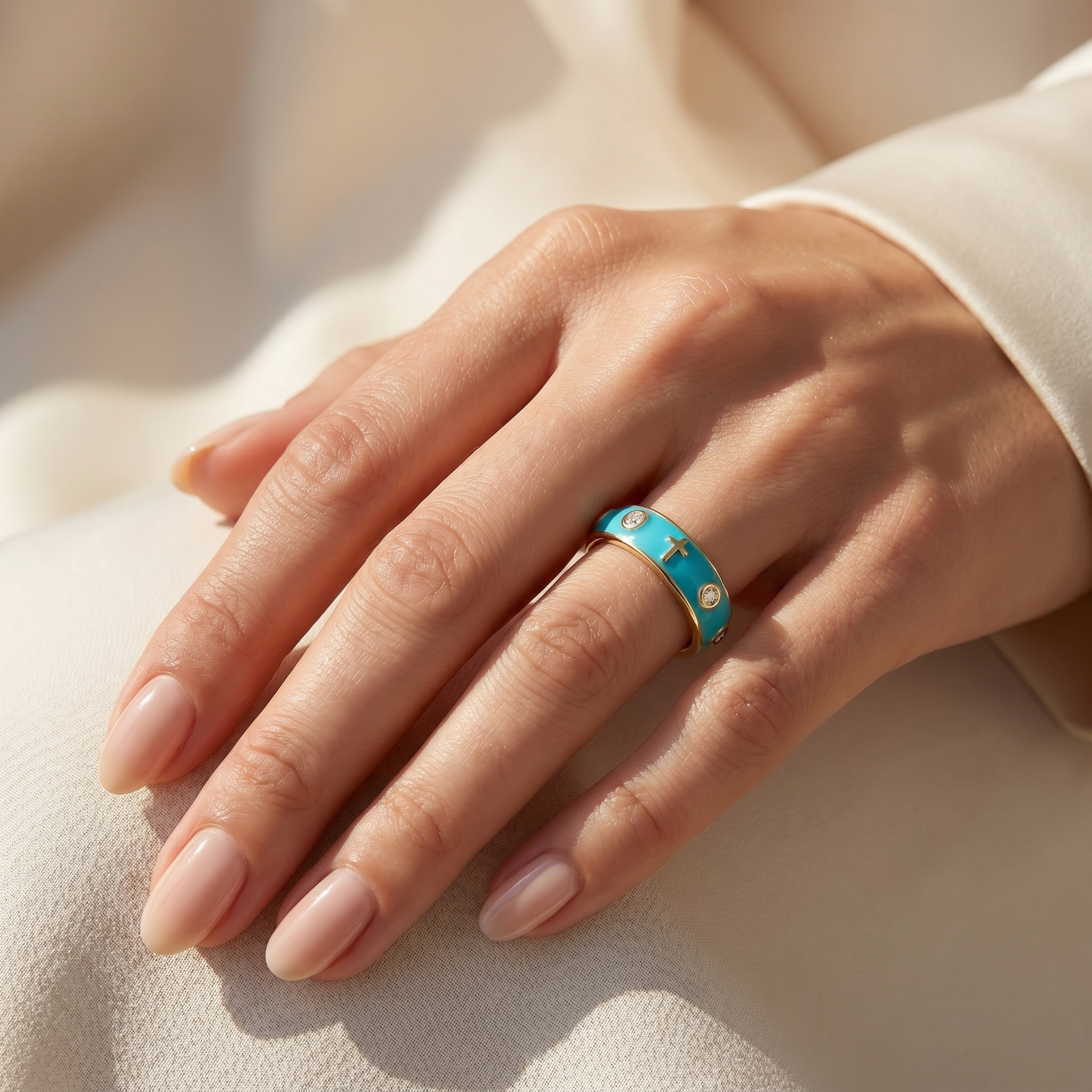 Enamel Rosary Ring - Light Blue