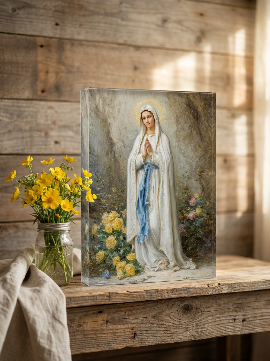 Marian Art - Our Lady of Lourdes - acrylic frame