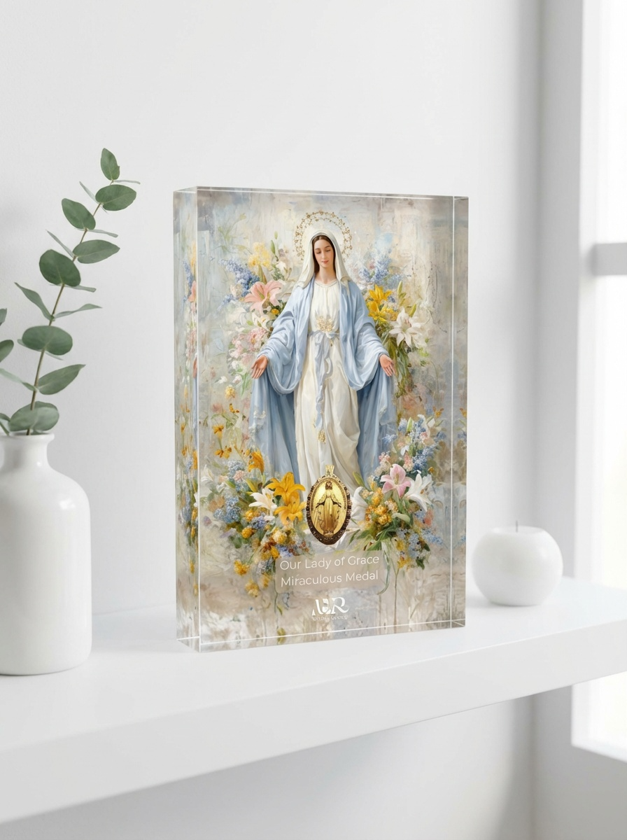 Marian Art - Our Lady of Grace (Miracle Medal) - acrylic frame