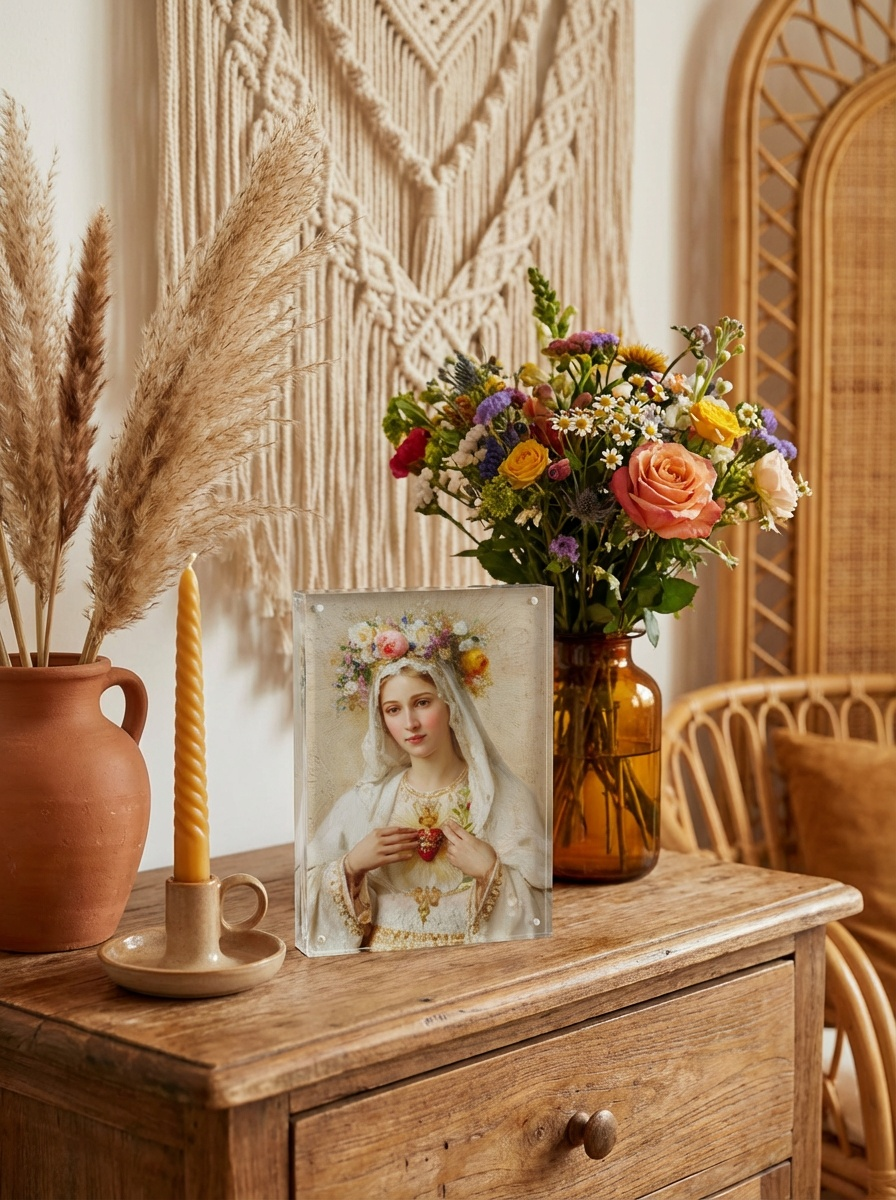 Marian Art - Our Lady of the Sacred Heart - acrylic frame