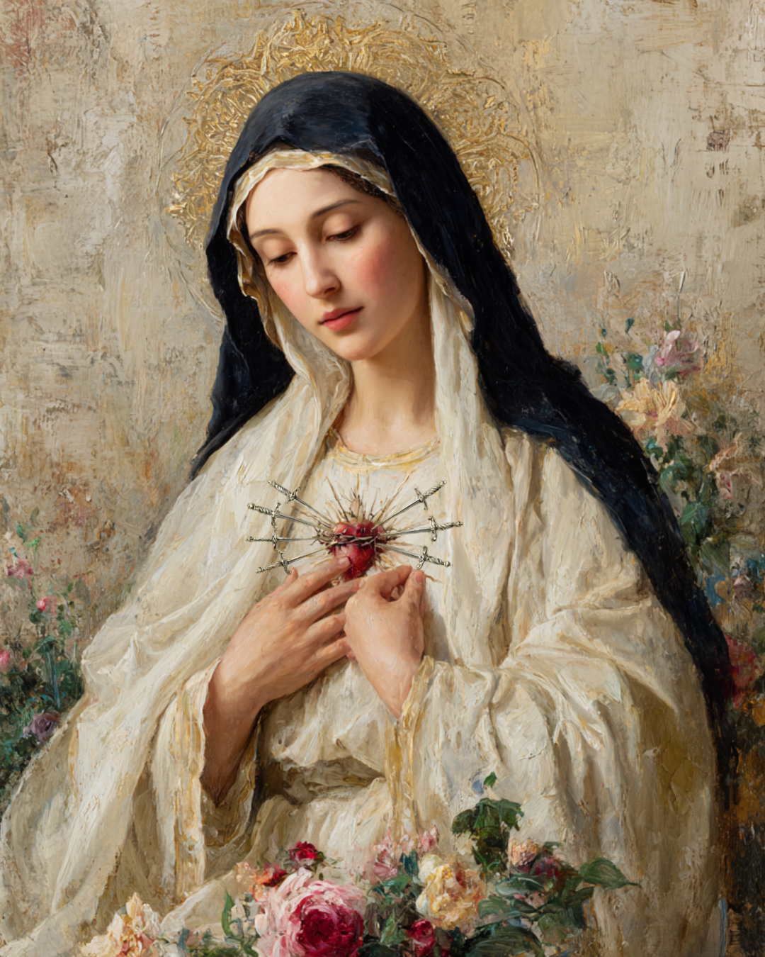 Marian Art - Our Lady of Sorrows - acrylic frame