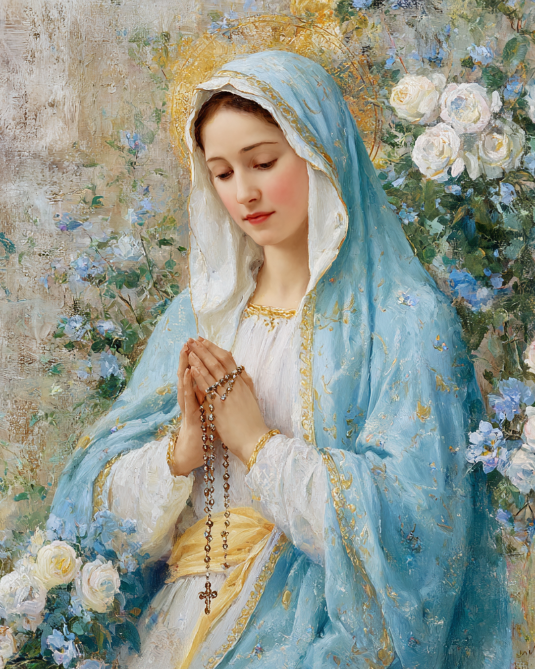 Marian Art - Our Lady of the Rosary - acrylic frame