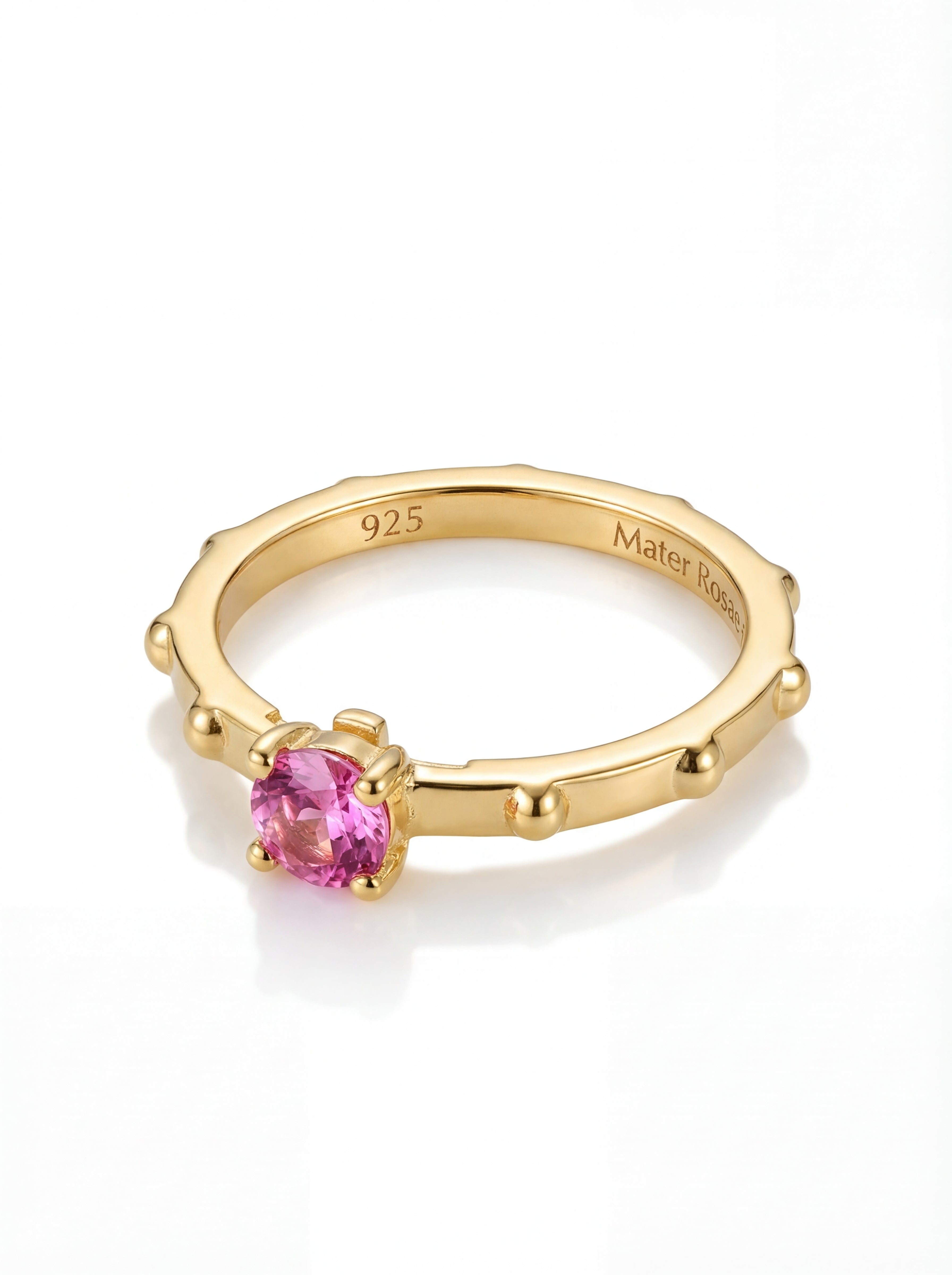 Pink Sapphire Solitaire — Gold Vermeil Rosary Ring