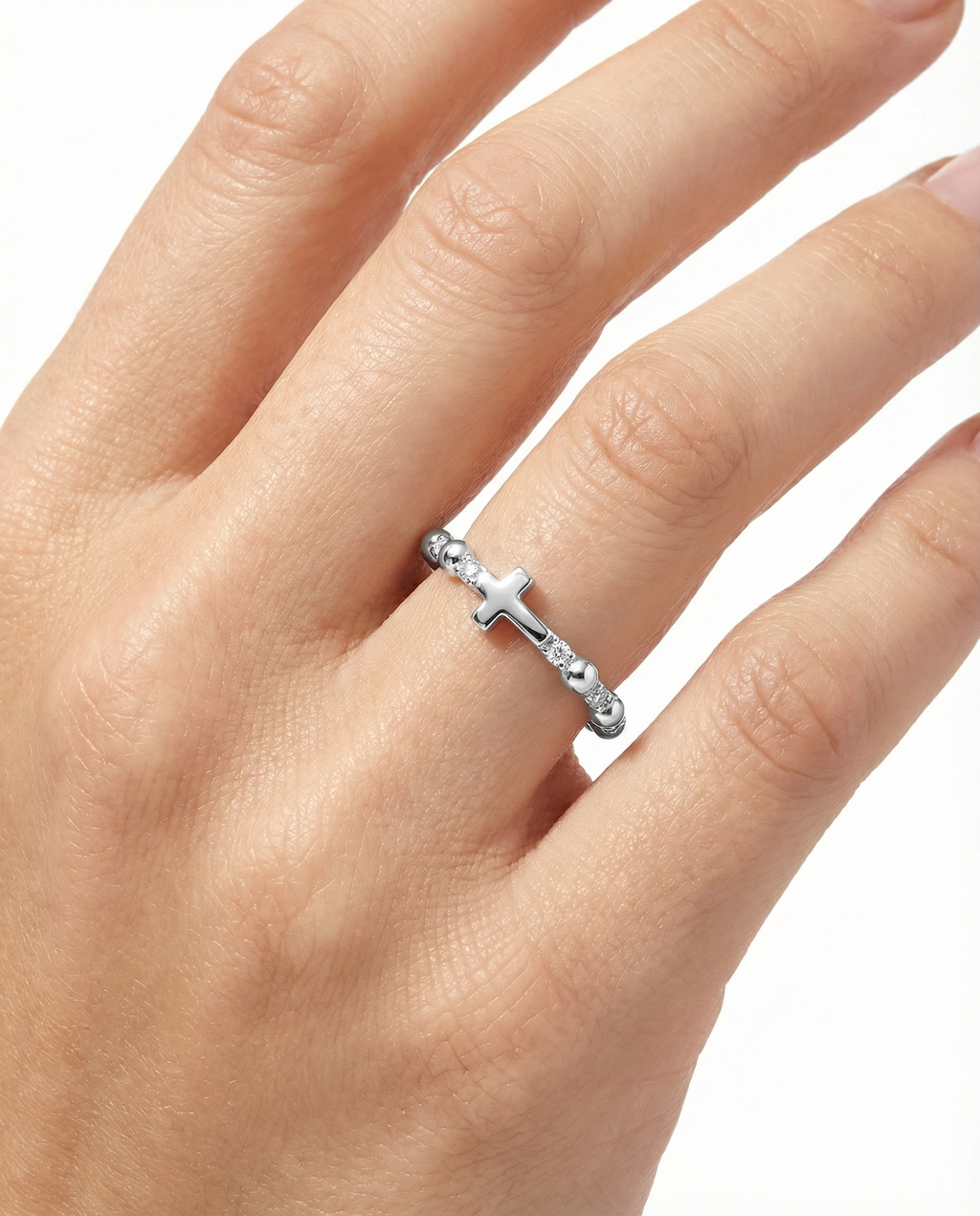Classic Cross — Eternity Gold and Diamonds Rosary Ring