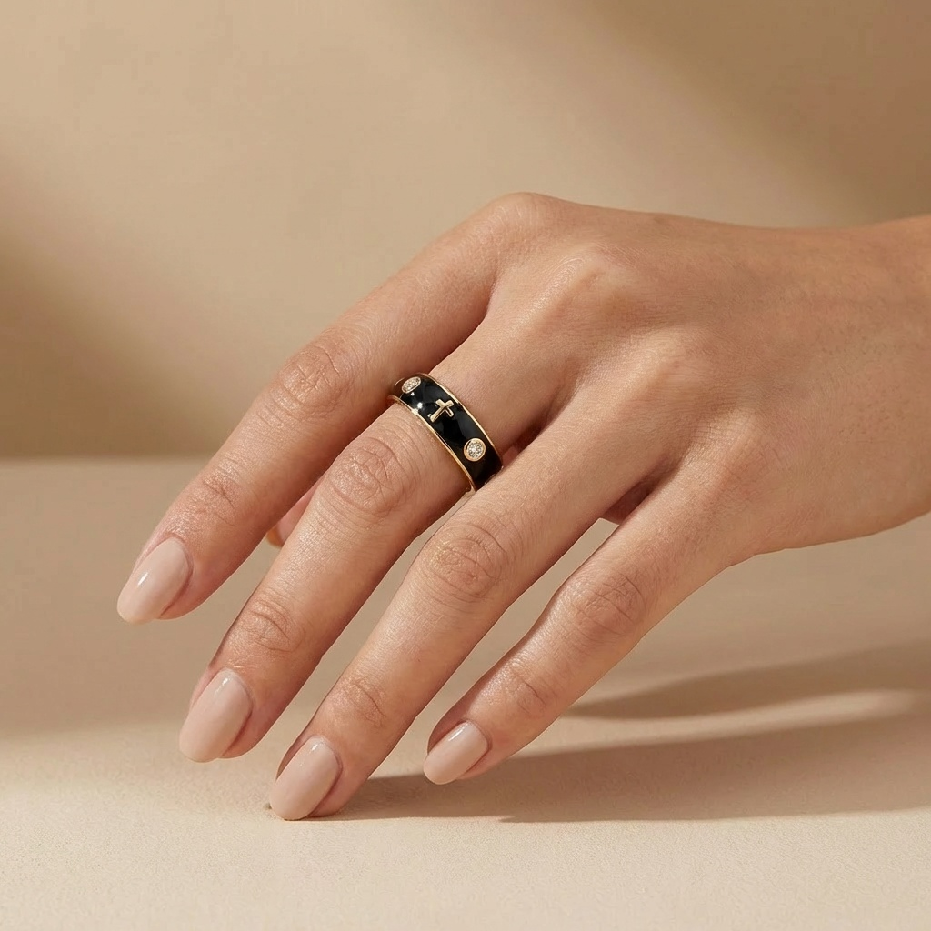 Enamel Rosary Ring - Black
