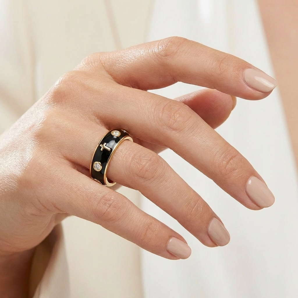 Enamel Rosary Ring - Black