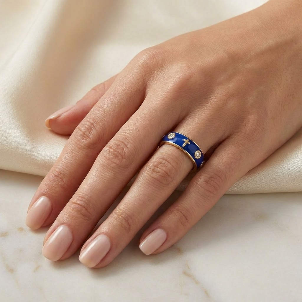 Enamel Rosary Ring - Blue