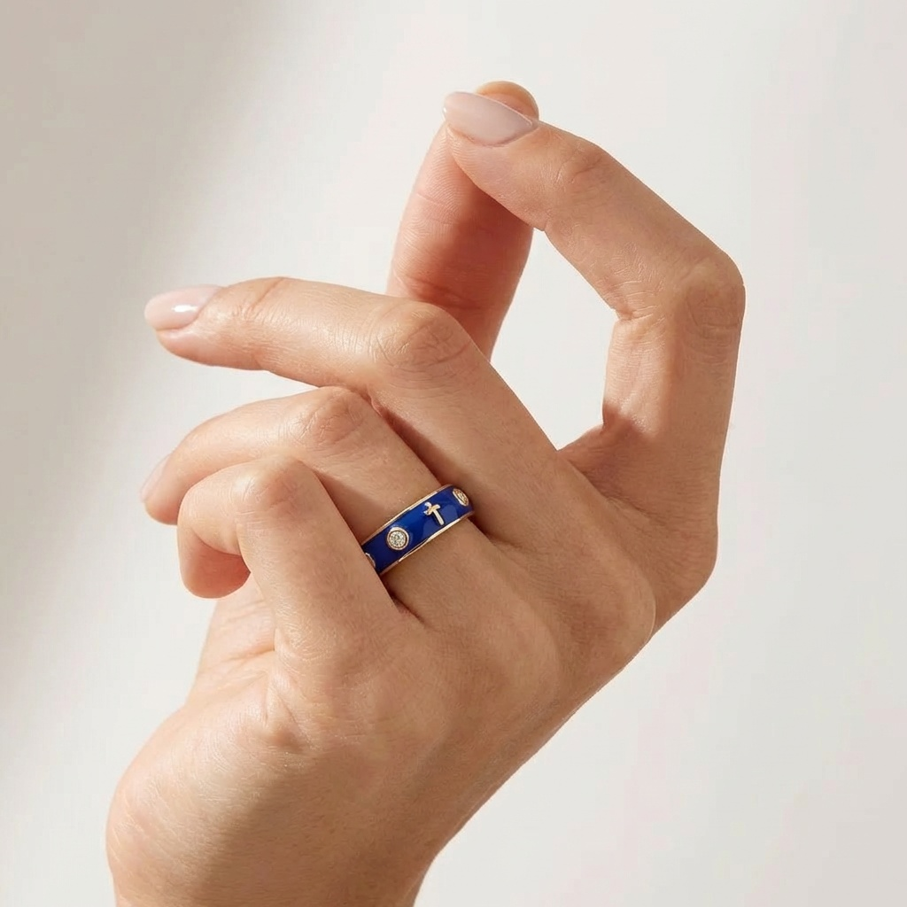 Enamel Rosary Ring - Blue