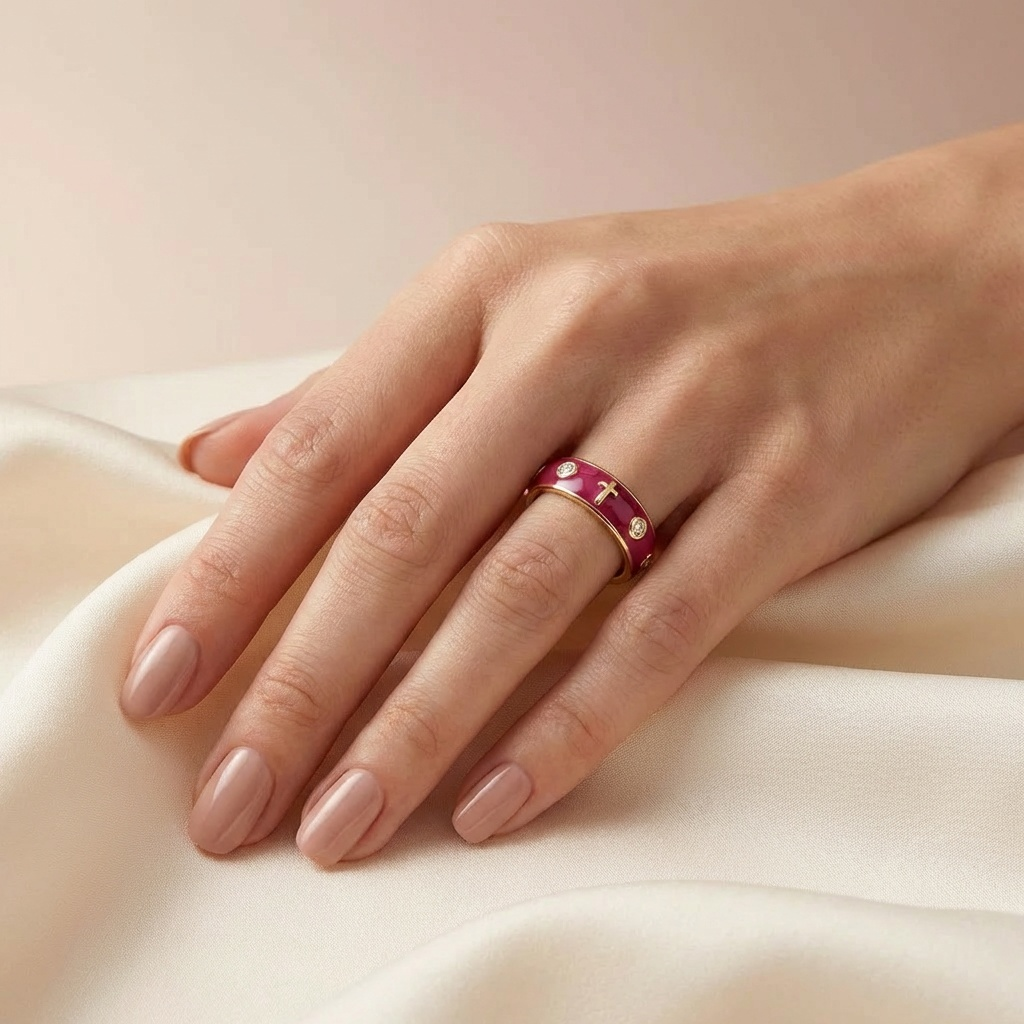 Enamel Rosary Ring - Burgundy