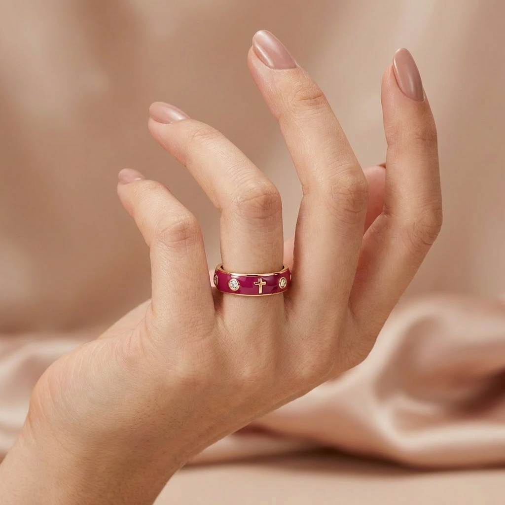 Enamel Rosary Ring - Deep Pink (Fuchsia)