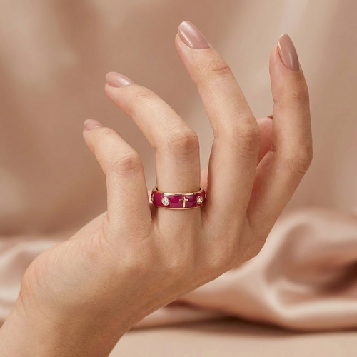 Enamel Rosary Ring - Deep Pink (Fuchsia)