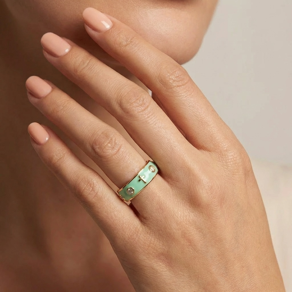 Enamel Rosary Ring - Mint Green