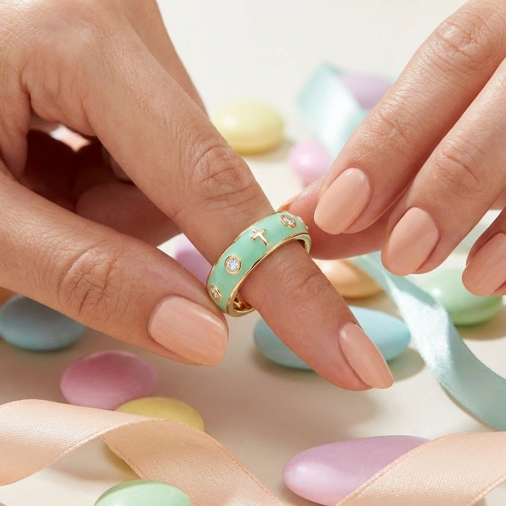 Enamel Rosary Ring - Mint Green