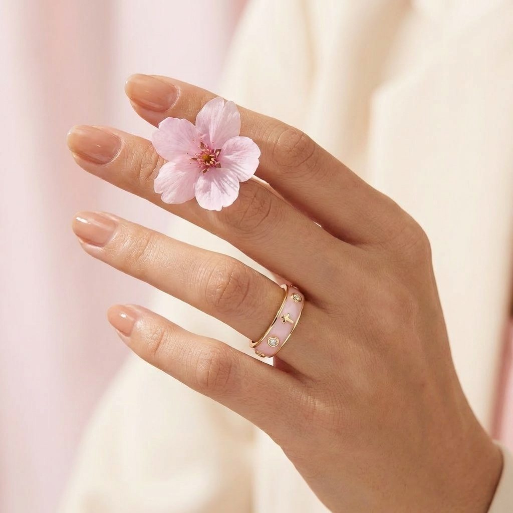 Enamel Rosary Ring - Light Pink