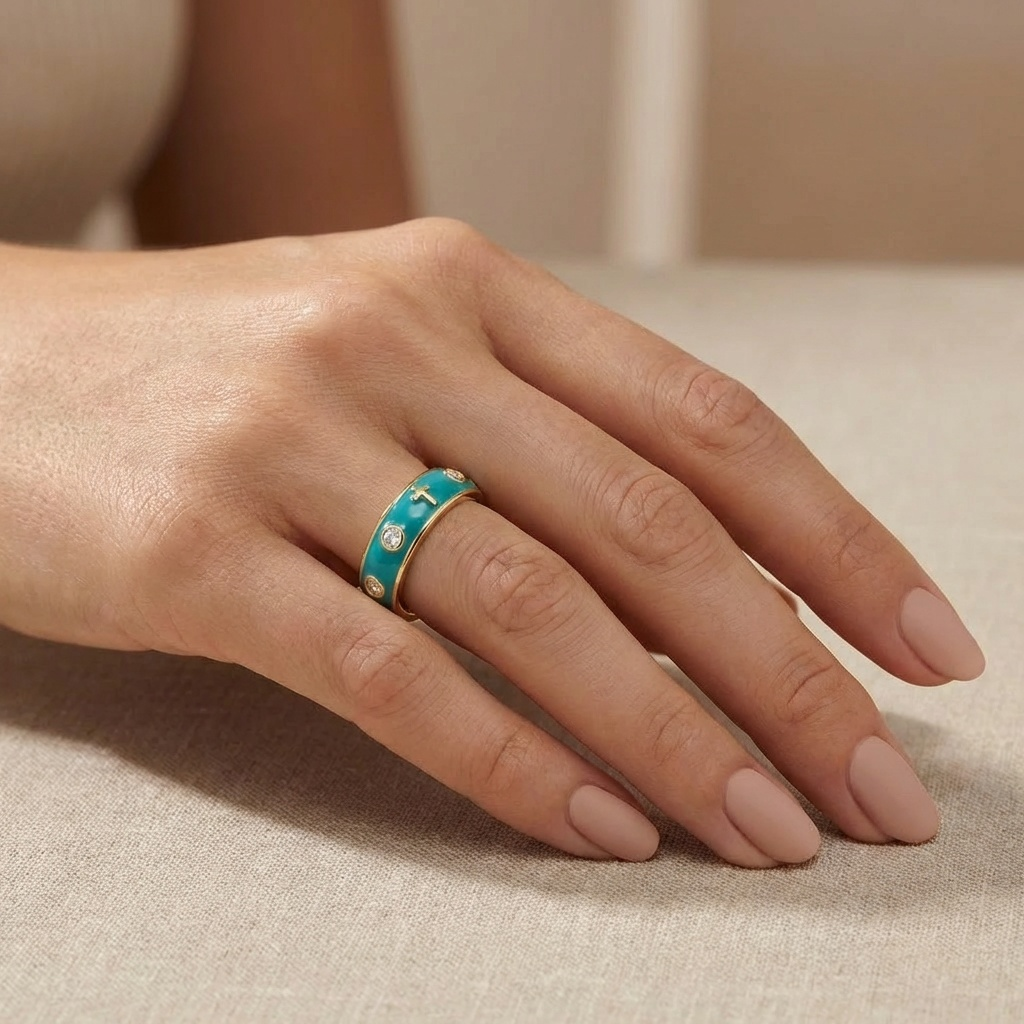 Enamel Rosary Ring - Turquoise