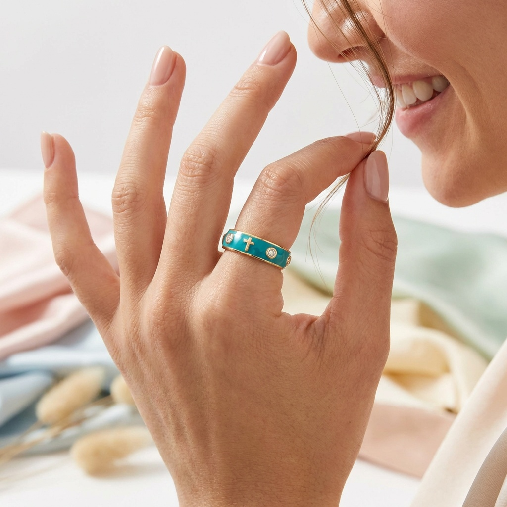 Enamel Rosary Ring - Turquoise