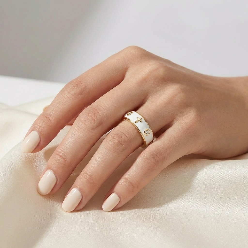 Enamel Rosary Ring - White