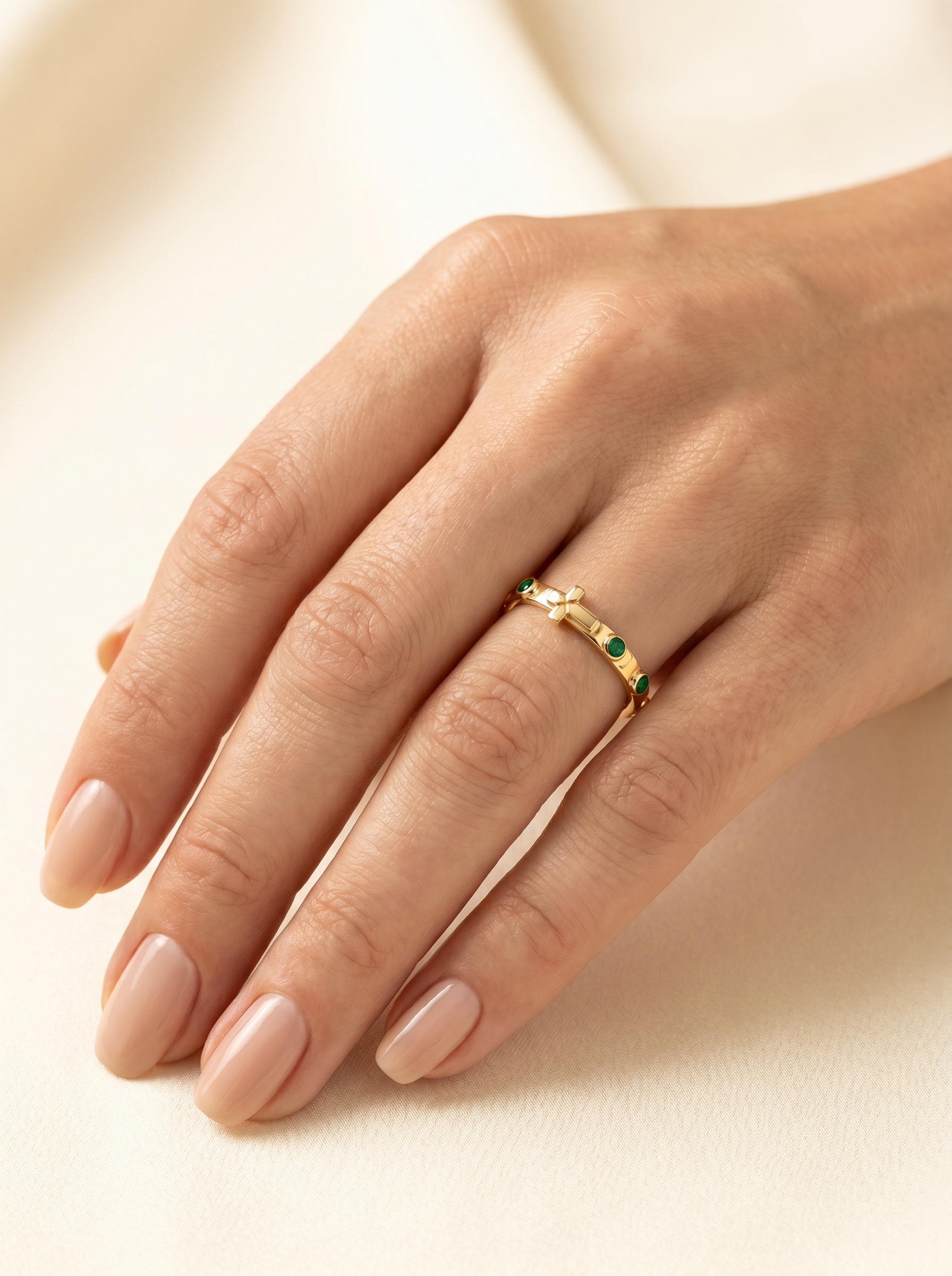 The Mater Ecclesiae Ring - 14k Gold Vermeil with emeralds