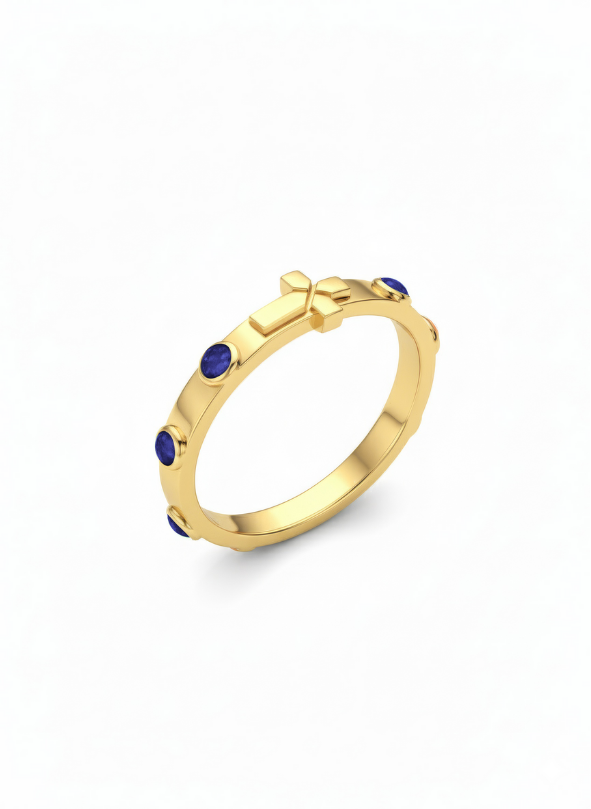 The Queen of Heaven Ring — 14k Gold & Blue Sapphire Gemstones