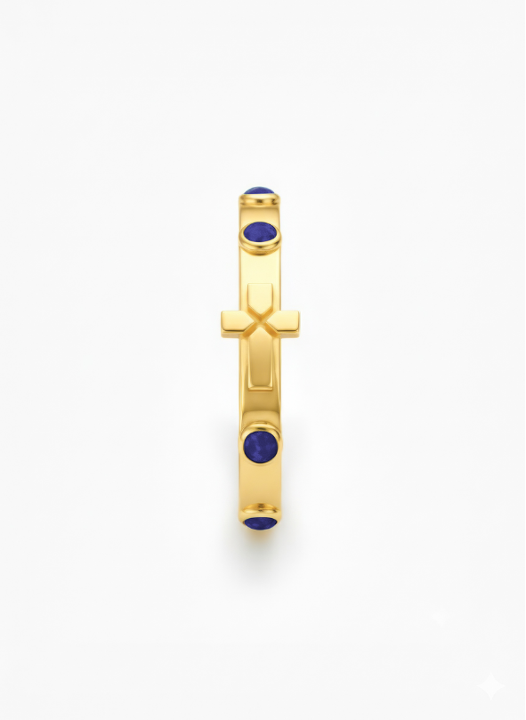 The Queen of Heaven Ring — 14k Gold & Blue Sapphire Gemstones