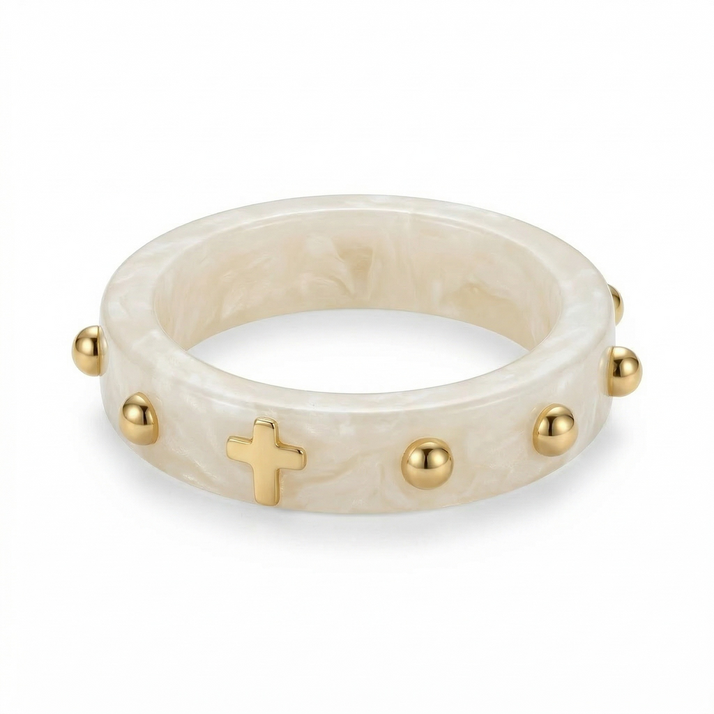 Resin Rosary Ring - White