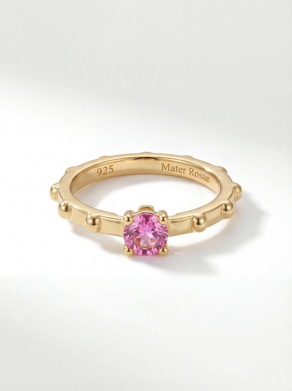 Pink Sapphire Solitaire — Gold Vermeil Rosary Ring