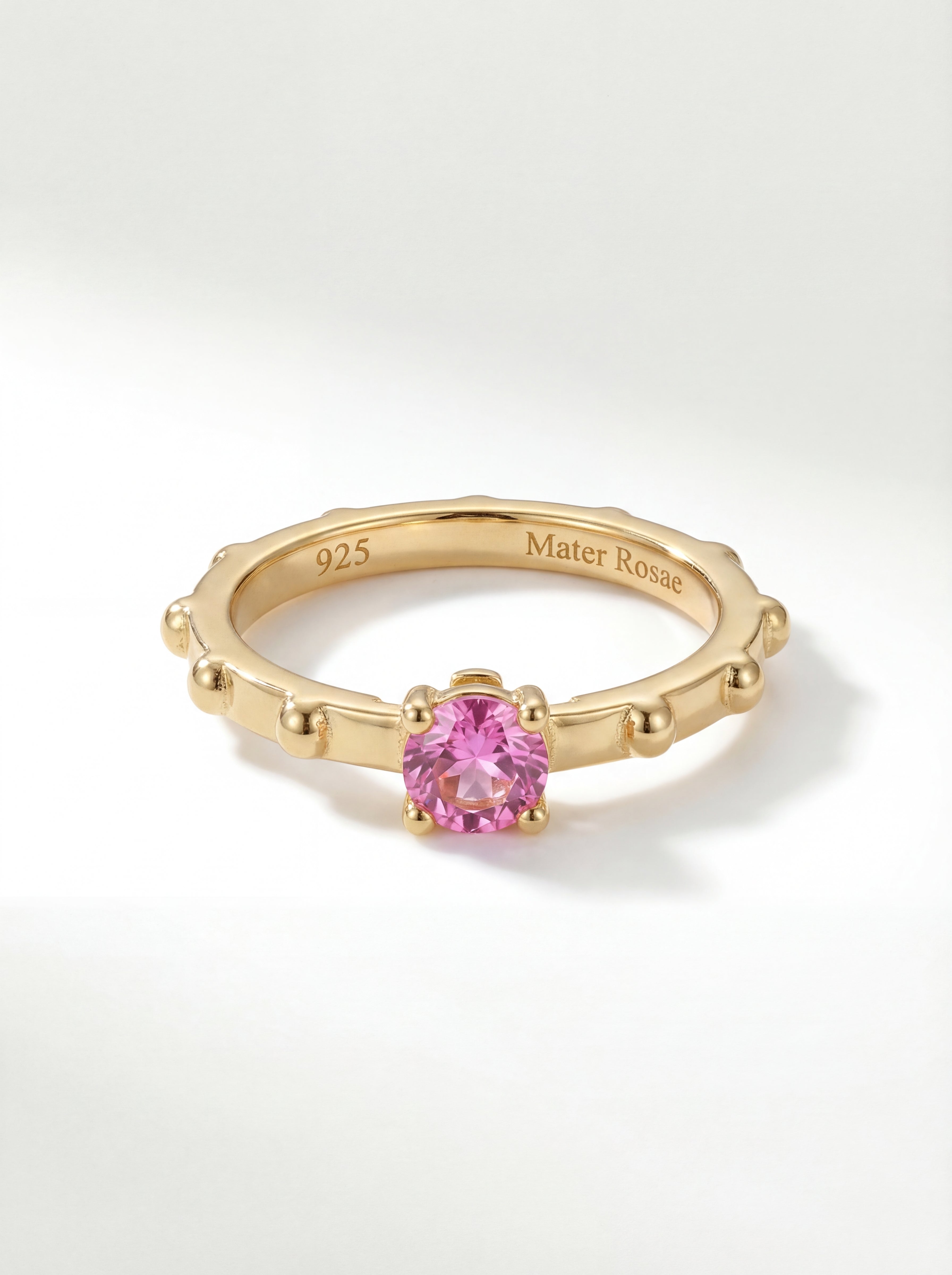 Pink Sapphire Solitaire — Gold Vermeil Rosary Ring