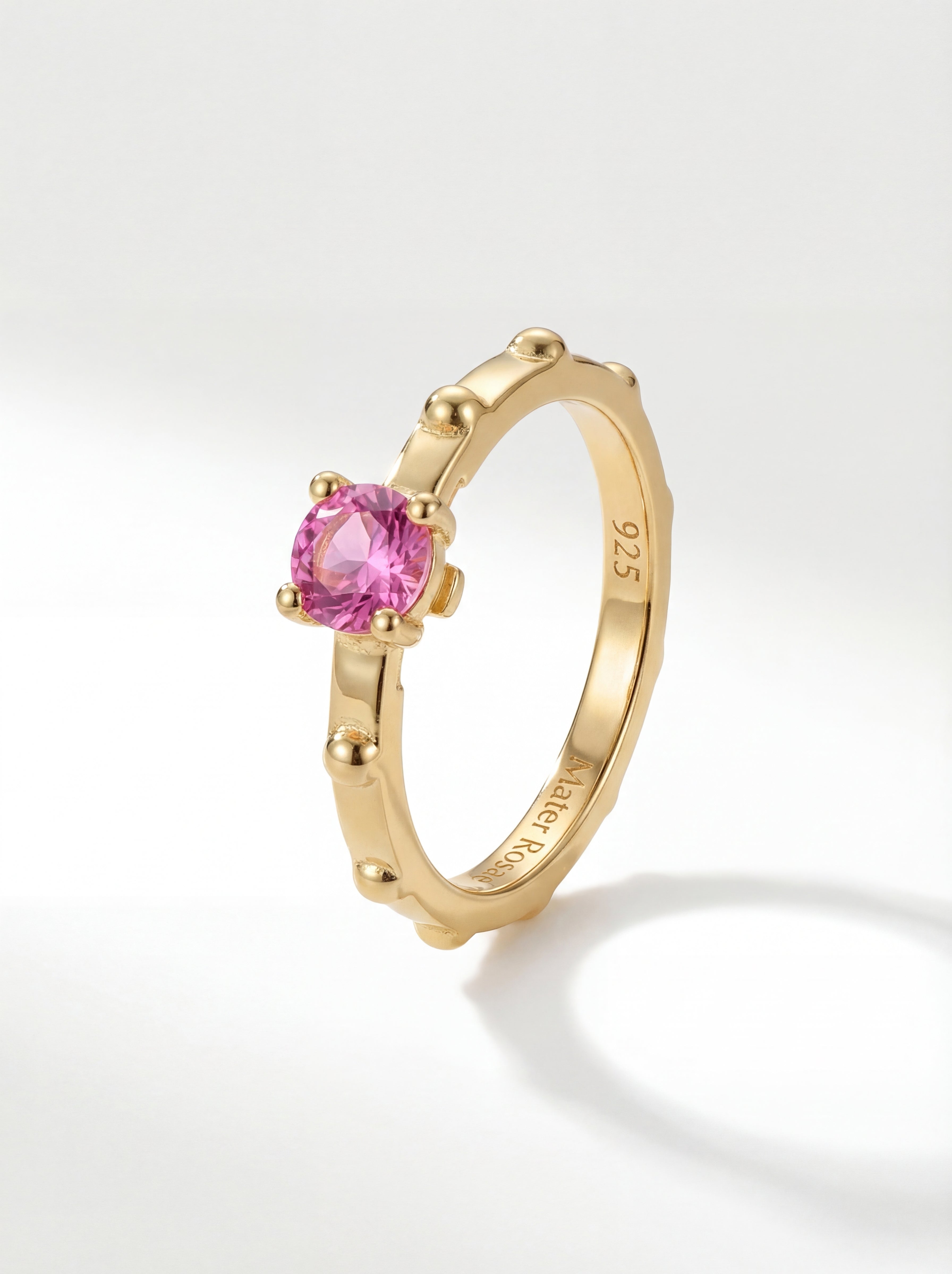 Pink Sapphire Solitaire — Gold Vermeil Rosary Ring